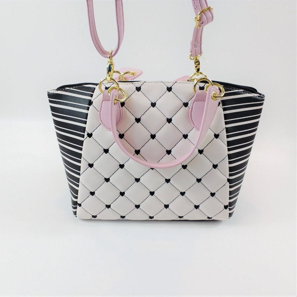 Luv Betsey Johnson White Black Quilted Satchel_4